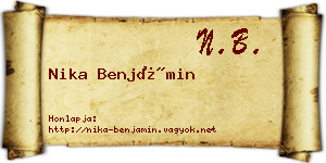 Nika Benjámin névjegykártya