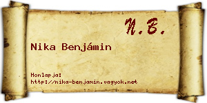 Nika Benjámin névjegykártya
